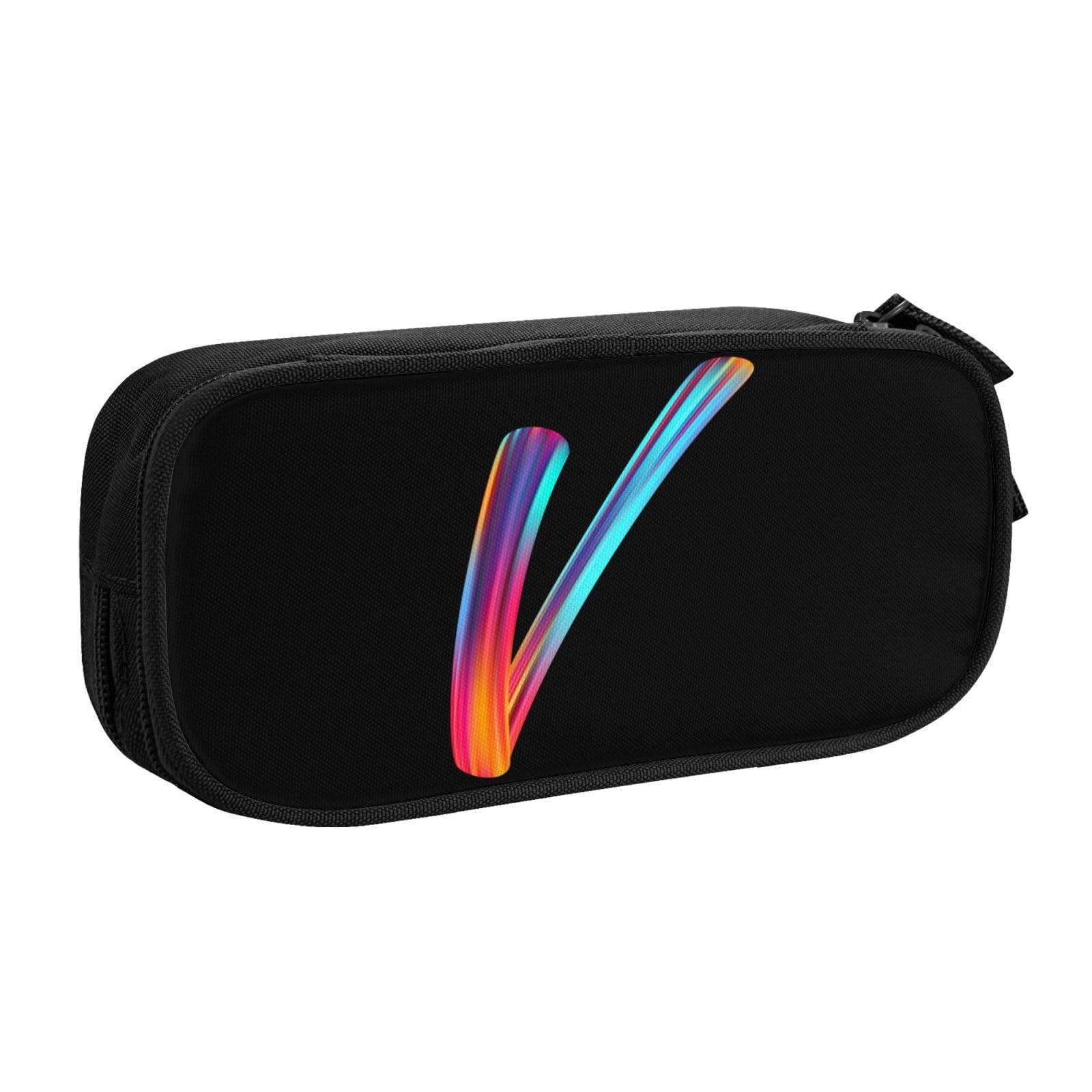 Cute Initial Pencil Case for Kids Students, Large Capacity Pencil Pouch for Boys Girls, Letter Design Pencil Box Pen Bag Office Stationery Organizer, Rainbow Letter V