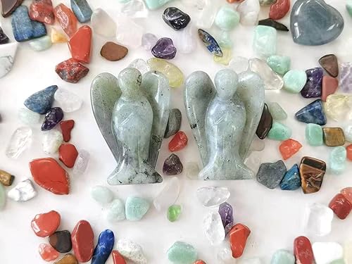 Miniatura 4 de QINJIEJIE Cristales de ángel de labradorita blanca tallada de 1.5 pulgadas, ángel guardián de la paz, decoración de ángel de la paz, estatua de