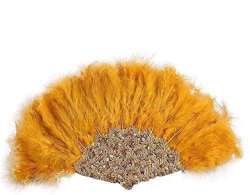 ikasus Ventilador de mano de plumas, lentejuelas de plumas bordadas, abanico de mano vintage de los años 20, ventilador de mano de plumas de marabú,