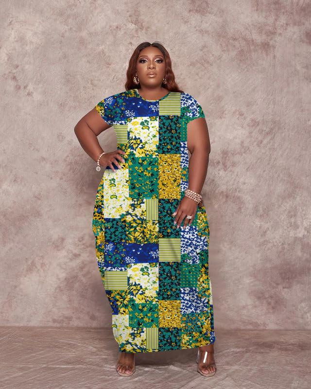 Image of YeGine Oversize Tshirt Dress Plus Size Short Sleeve Maxi Dress with Pockets