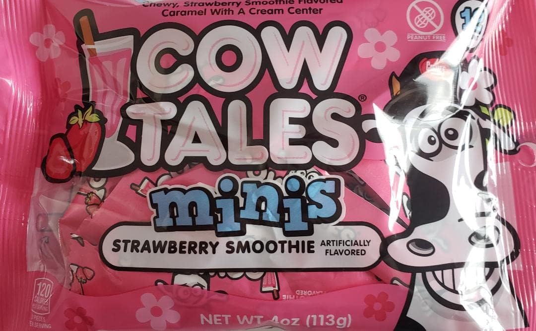 Goetze'sCow Tales Minis Strawberry Smoothie Candy Strawberry smoothie flavored caramel with a cream center NetWT 4oz (113g)
