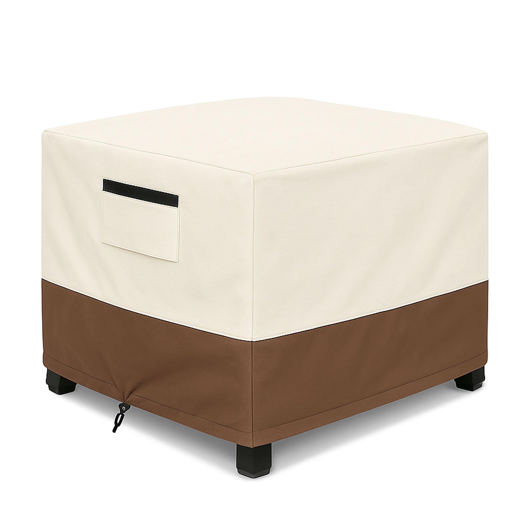 Waterproof Patio Ottoman Cover, Square Outdoor Side Table Furniture Cover with Padded Handles, 600D Heavy Duty Windproof All-Weather Patio Furniture Cover,UV Resistant, 22 x 22 x 18 Inch, Beige&amp;Brown