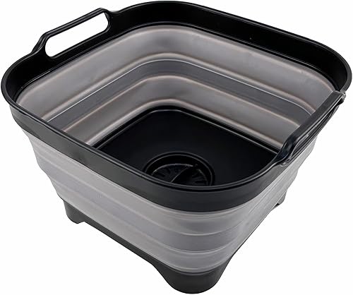 SAMMART Sartén plegable de 10 L (2.64 galones) con tapón de drenaje, lavabo plegable, tina portátil para lavar platos, bandeja de almacenamiento de