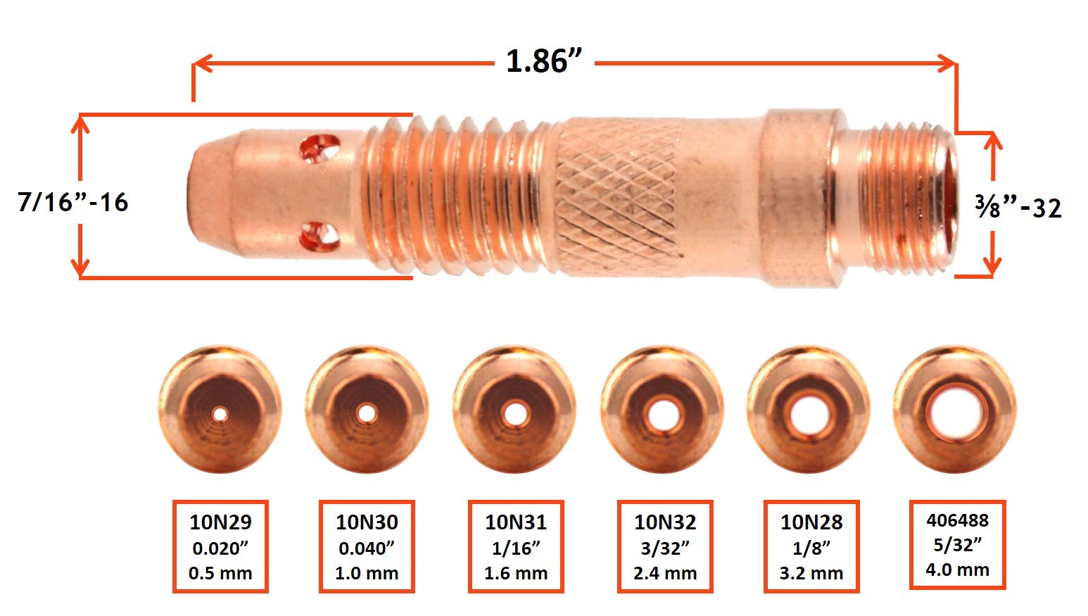 Standard Collet Body for TIG Welding Torches 17/18/26-3/32