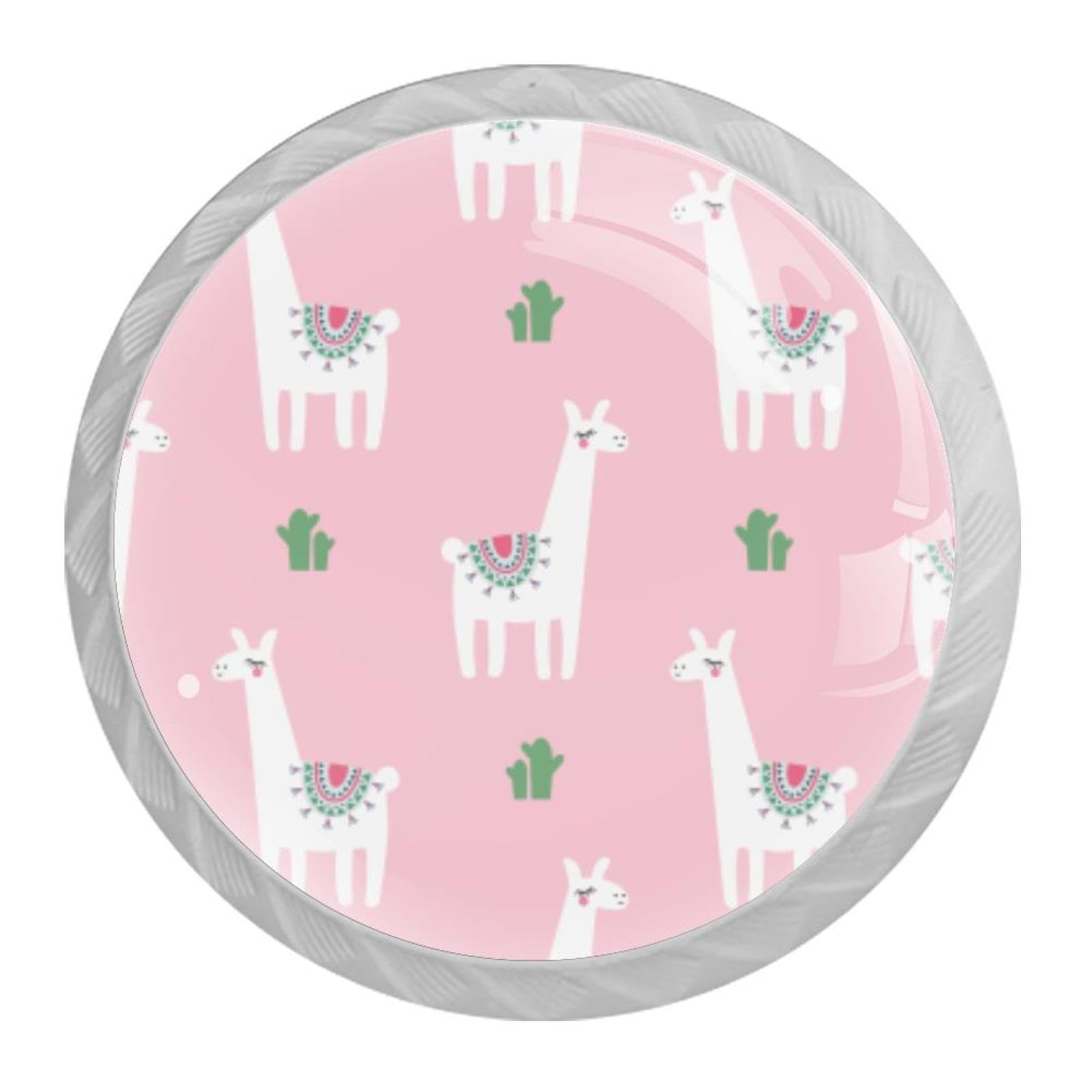 Tqmspg 4 Pieces Drawer Pulls Cute Alpacas Cacti Pattern Door Knobs Dresser Handles for Kitchen Wardrobe Cupboard Hardware Furniture