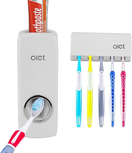 Emwel Automatic Toothpaste Dispenser Toothpaste Squeezer Kit with Toothbrush Holder Organizer Set