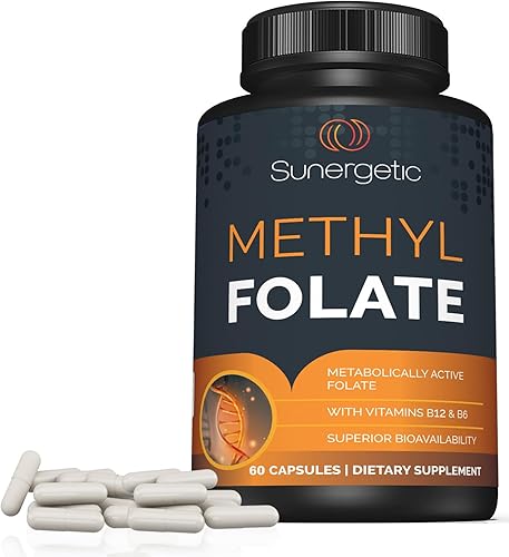 Vista 6 de Sunergetic Suplemento de folato de metilo prémium – con vitamina B12 metilada y vitamina B6 – Folato metabólicamente activo como magnafolato