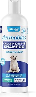 Vetnique Labs Dermabliss Dog Allergy and Itch Relief, Skin and Coat Health Supplements and Grooming Supplies with Omega 3-6-9, Biotin - Ditch The Itch (Medicated Relief, 16oz Shampoo)