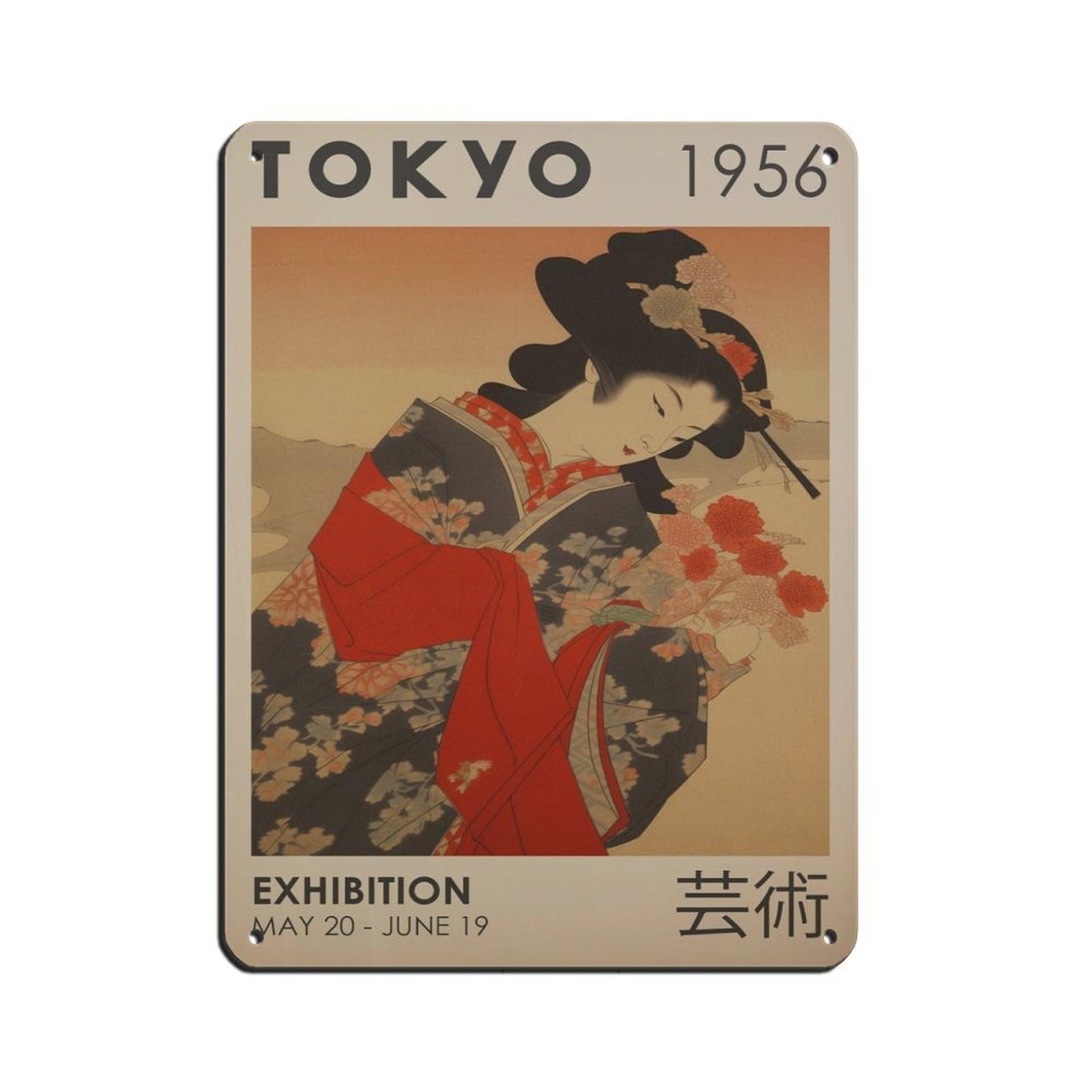 Japanese Geisha,Japanese Exhibition Poster Retro Poster Metal Tin Sign Chic Art Retro Iron Painting Bar People Cave Cafe Family Garage Poster Wall Decoration 12x16inch(30x40cm)