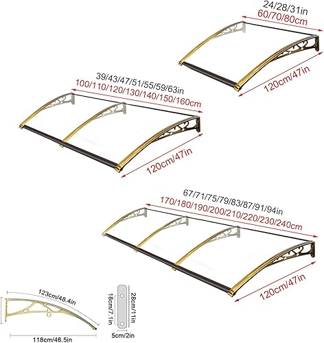 Miniatura 10 de Toldo curvado para ventana, toldo para puerta, toldo de patio, patio, porche, toldo para exteriores, cubierta de policarbonato para exteriores,