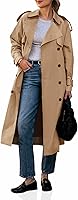 Cicy Bell Women's Long Double Breasted Trench Coat with Belt - Classic Lapel Fall Overcoat