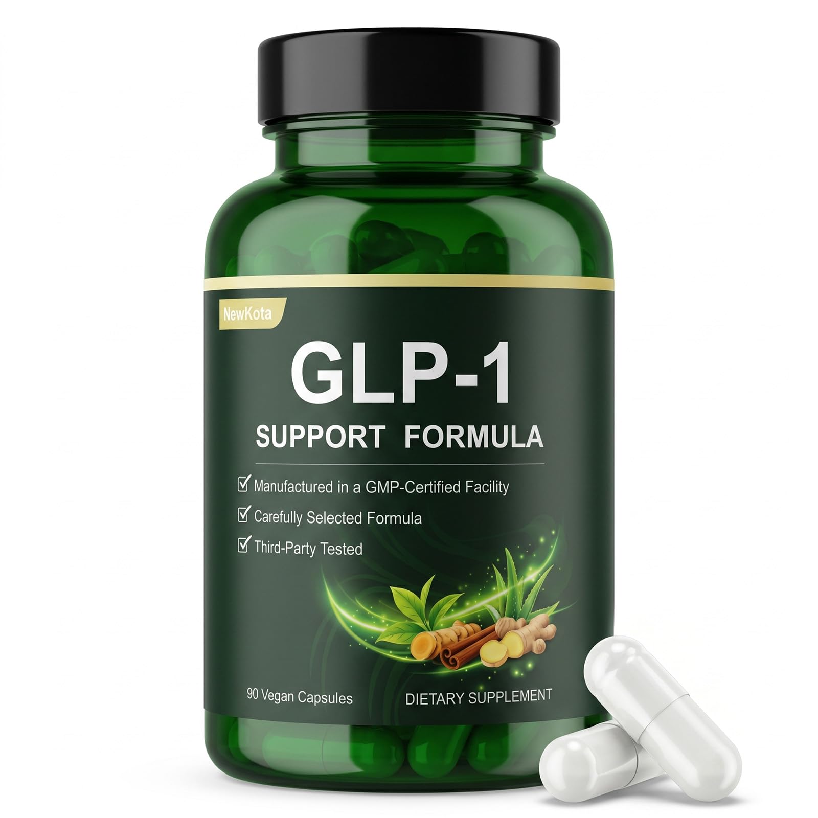 GLP-1 Support Supplement for Appetite Control &amp; Weight Management – Metabolic Support with Green Tea, Yerba Mate, Ceylon Cinnamon &amp; Turmeric Extract – Vegan, 90 Count