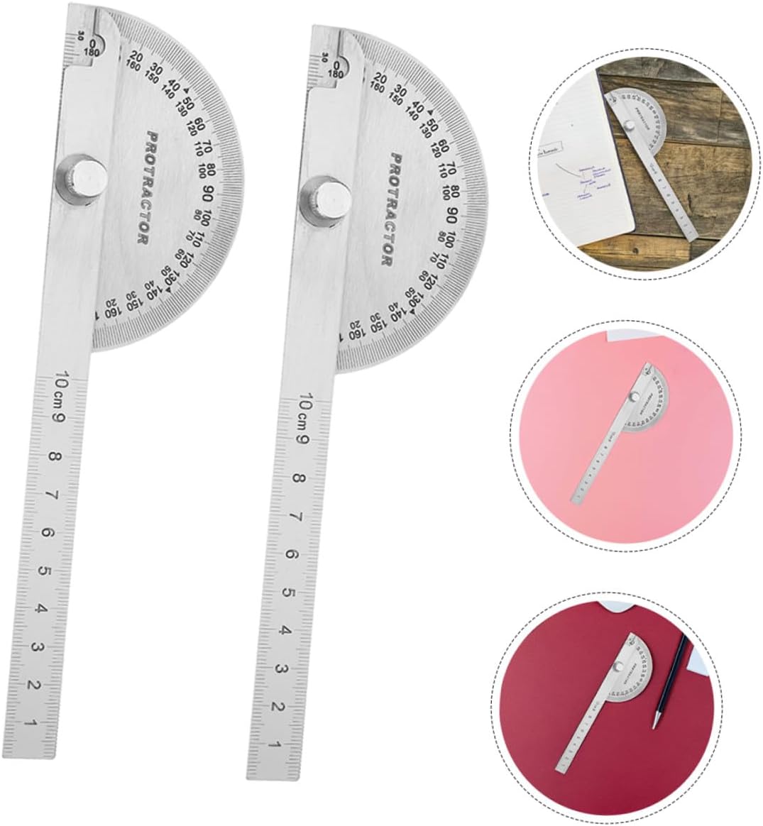 Ipetboom Multifunctional Stainless Steel Angle Measuring Ruler 180° Protractor 2pcs 90x100mm Precision Carpenter Layout Tool for Woodworking and Engineering