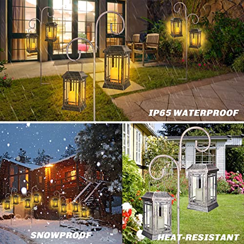Solar Hanging Lantern Outdoor Waterproof - Metal Solar Pathway Lights With Shepherd Hook Flickering Candle Lanterns For Garden Backyard Landscape Lighting #TOP7