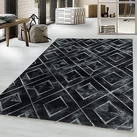 Naxos Modern Luxury Marble Like Design Gold and Silver in Black and White Soft Rug Quality Home Small Large Carpet (3812 Silver, 200x290 cm (6'7''x9'6'')) Cover