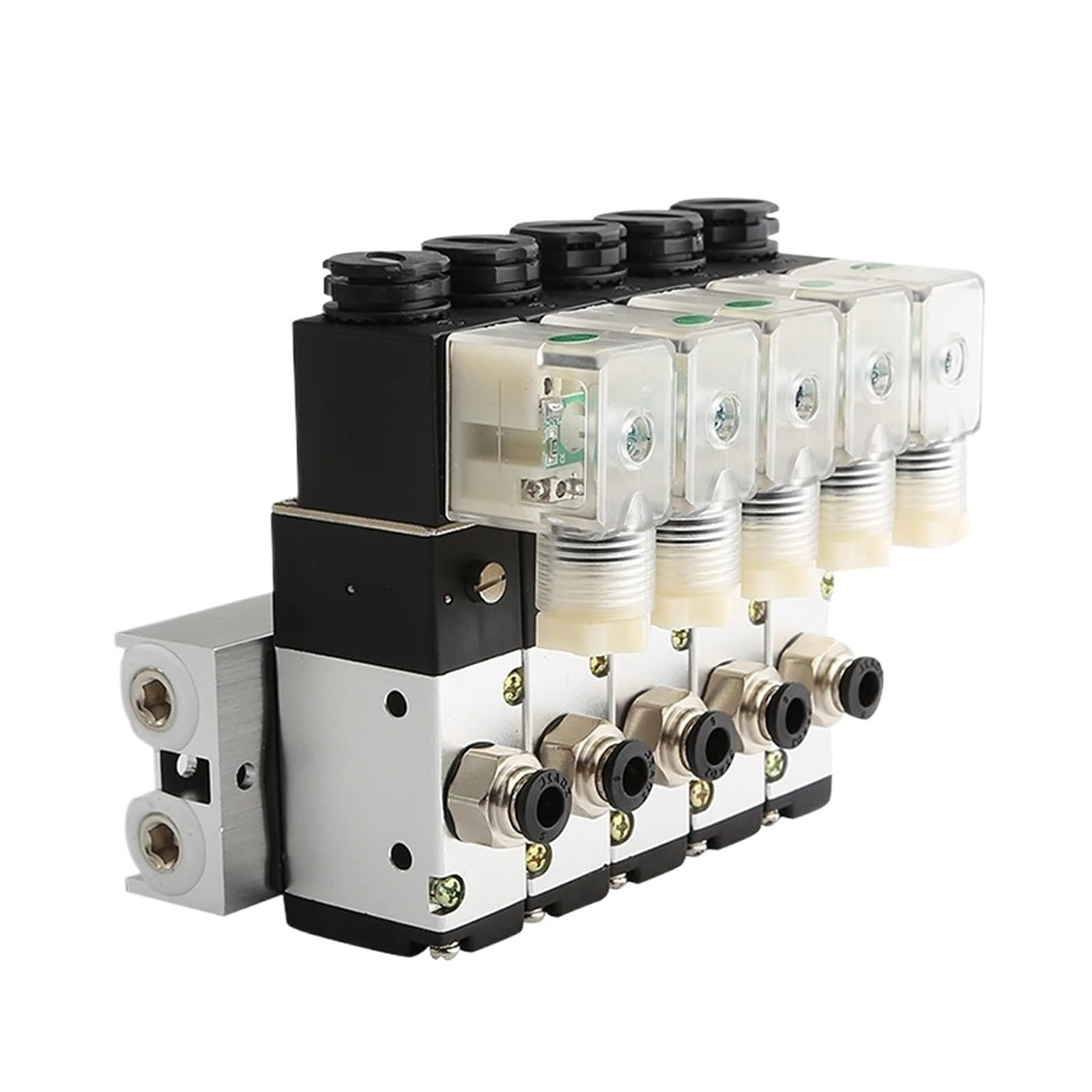 Bloque de electroválvula neumática 3V210-08, 220 V, 24 V, opción múltiple, con silenciador, base de montaje, colector, 2/3/4/5/6 filas, 3 puertos(2 Row 6mm fitting,AC220V)