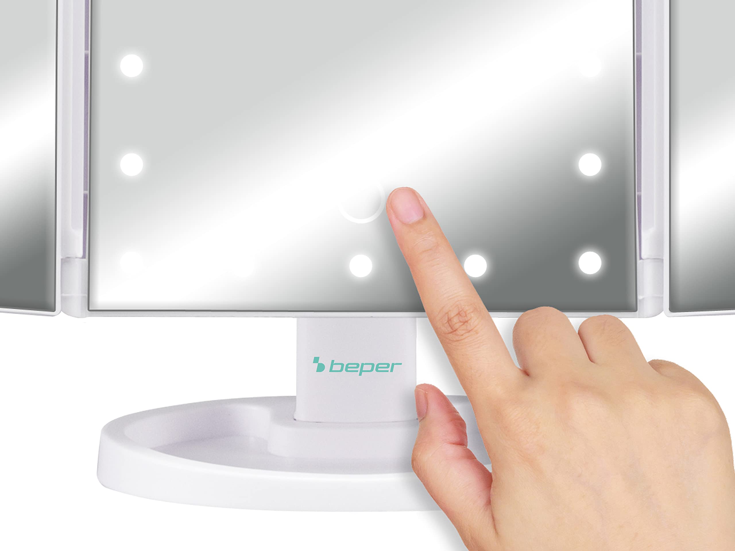 BEPER P302VIS050 Specchio con Luci, Ingranditore 1x / 2x / 5x - Make-Up per Postazione Trucco, 35x24 cm