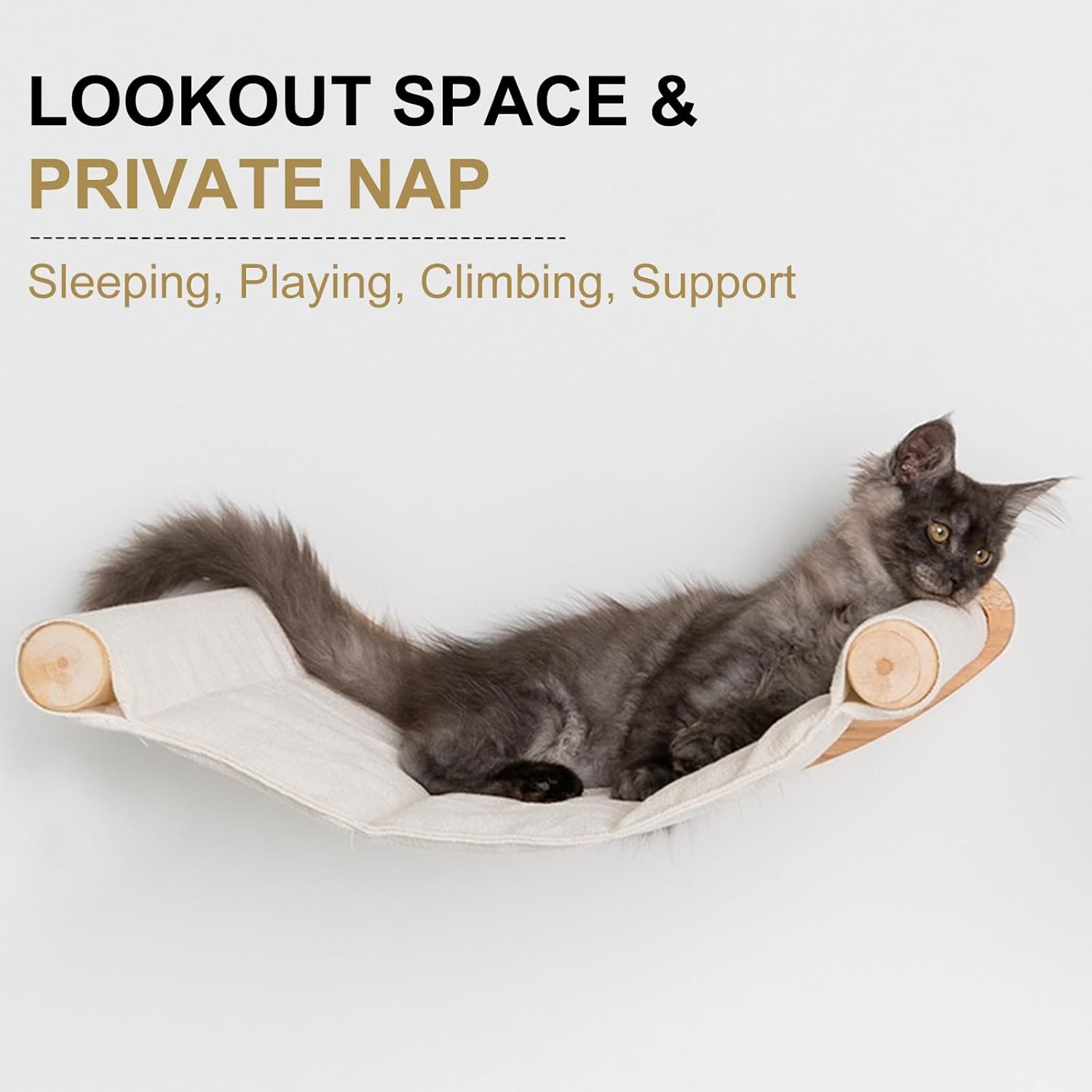 review Cat Hammock Wall Mounted, Cat Wall Shelves, Wooden Cat Wall Furniture, Cat Wall Bed, Cat Wall Perches for Large Cats or Kitty Sleeping, Playing, Climbing, and Lounging（2 Cushions）