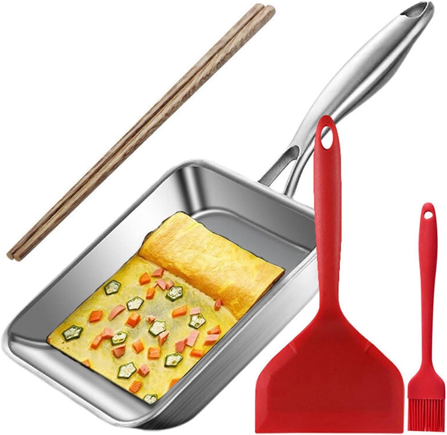 Stainless Steel Omelette Pan Nonstick Tamagoyaki Egg Roll Retangle Small Frying Skillet(4 pieces Set)
