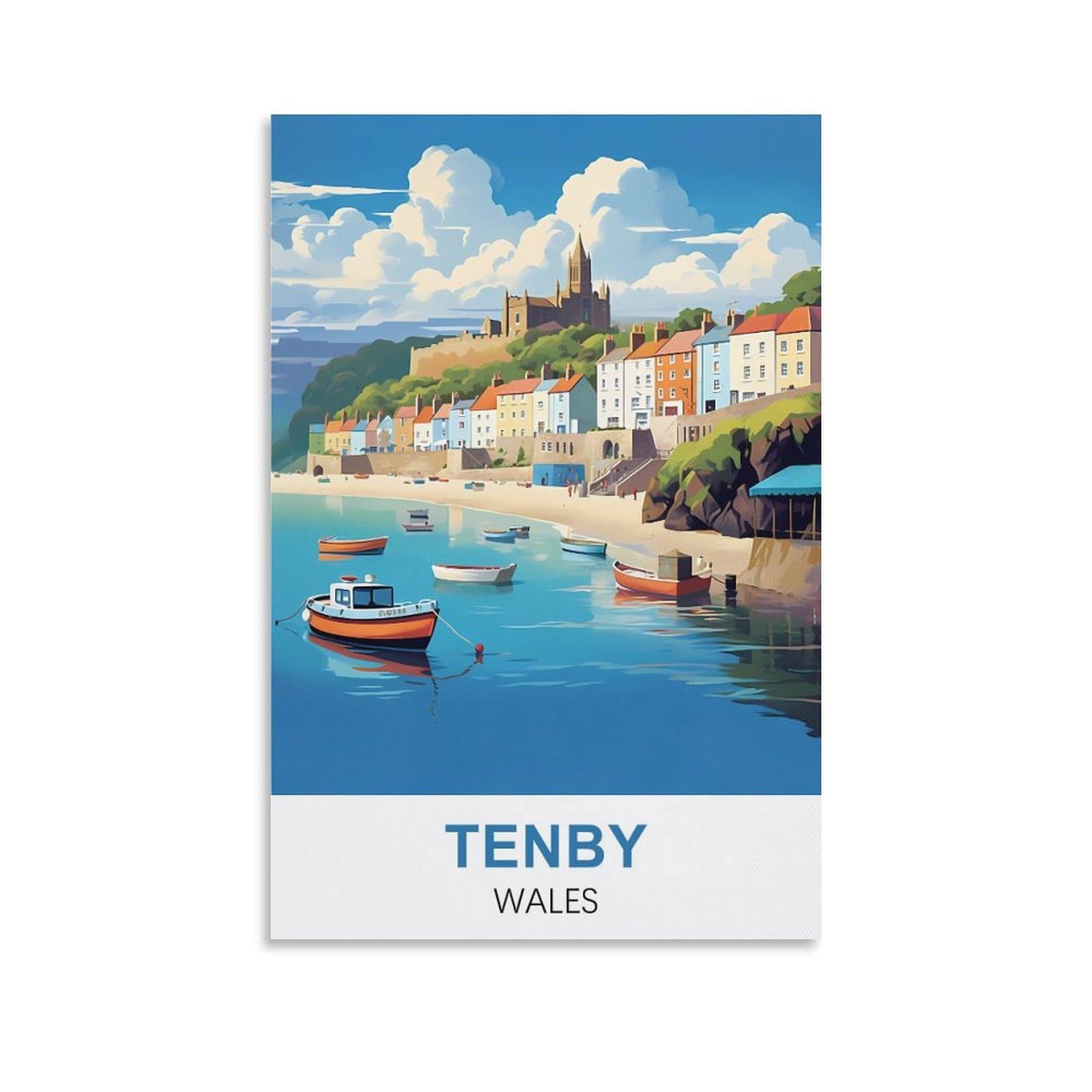 Zbbggoz Unframe-Style Tenby Wales Vintage Travel Posters 08X12inch(20X30cm) Canvas Wall Posters And Art Picture Print Modern Family Bedroom Decor
