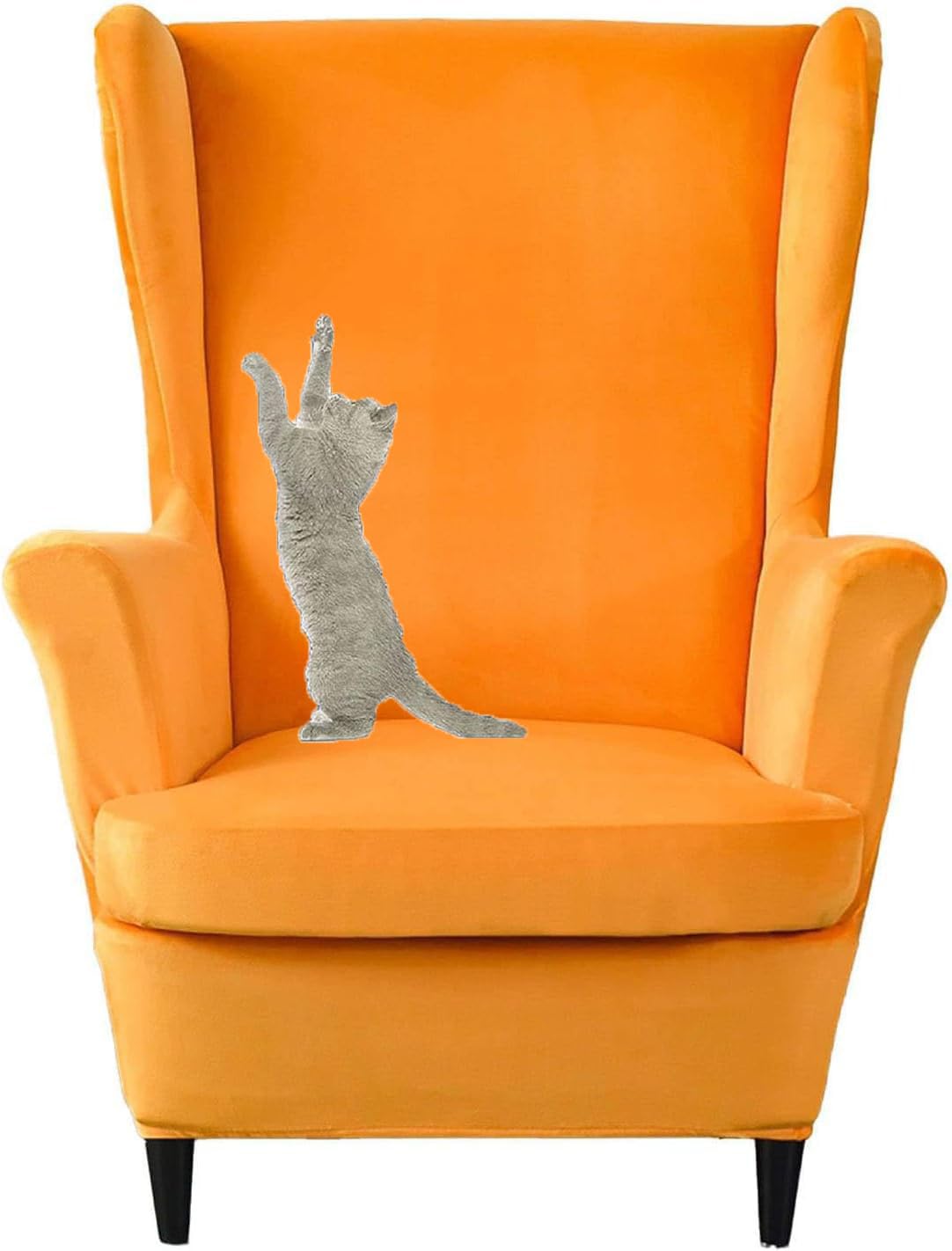 HACLEN Velvet Wingback Chair Cover 2 Pieces, Wingback Armchair Slipcover Stretch Wing Chair Cover Removable for Living Room (Orange,one size)