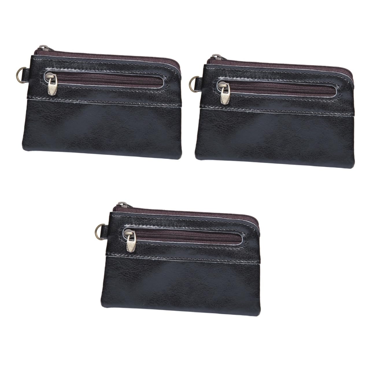 3piezas Cartera De Piel Retro para Hombre Cierre Zipper Bolsa Multifuncional para Dinero y Monedas Accesorio De Moda para Negocios y Estudiantes