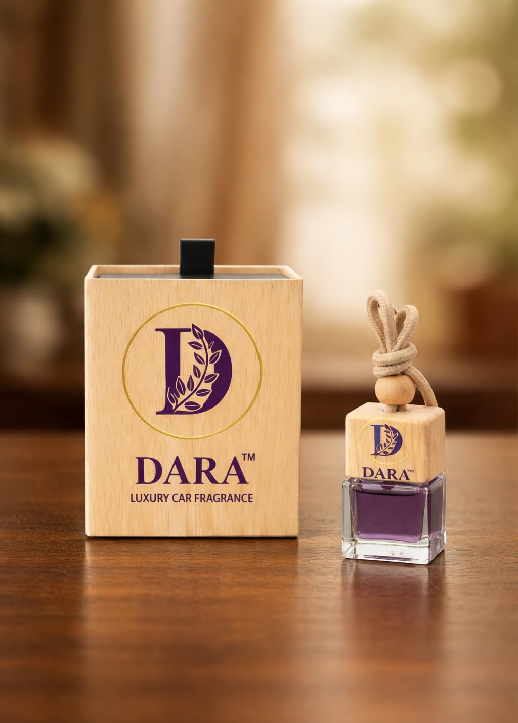 DARA Luxury Car Perfume Hanging Air Freshener | Long Lasting Premium Fragrance | Wooden Bottle with Adjustable String | Elegant Car Interior Accessory (10 ml)-image-32