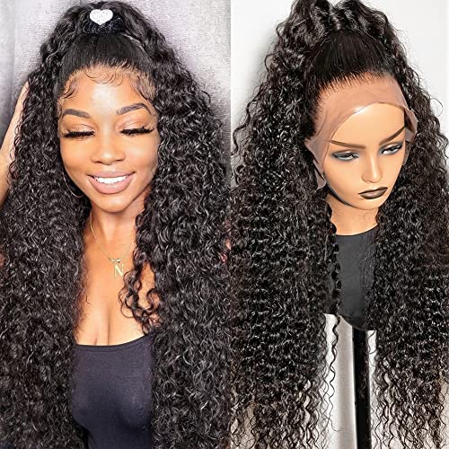Healthair 360 Lace Front Wigs Human hair, Deep Wave Lace Front Wigs for Black Women, 360 Lace Wigs Preplucked,10A Remy 360 Lace Human Hair Wigs, Deep Curly Wigs, Can Make Bun and High Ponytail(22inchï¼‰