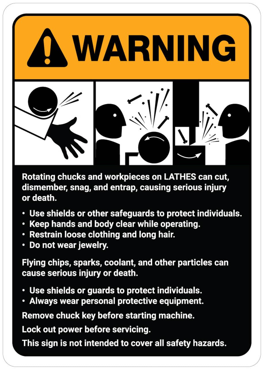 Signage Warning: Lathe Machine Guidelines Ansi - Wall Sign Facility Signs Warning Caution Metal Tin Sign, 12"X8"