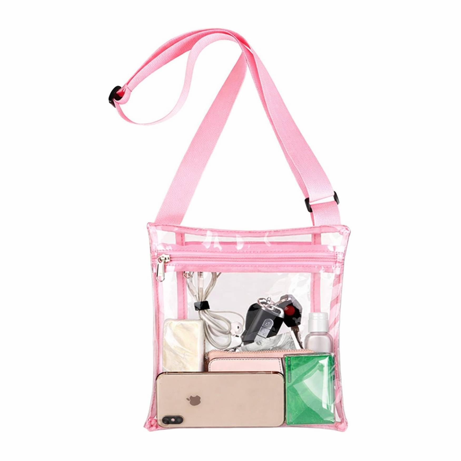 Women's Clear Stadium Approved Cross-Body Purse with Adjustable Strap - Vinyl Lightweight Waterproof Transparent Bag with Inside Pocket for Work, Sports Games and Concerts, Baby Pink-image-17