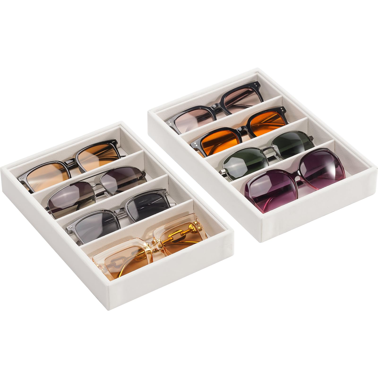 Lolalet Scatola per Occhiali da Sole Cassettiera, 4 Scomparti Impilabile Occhiali da Sole Organizzatore Scatola, Porta Occhiali Multiplo per Uomo Donne -2 Pezzi, Bianco