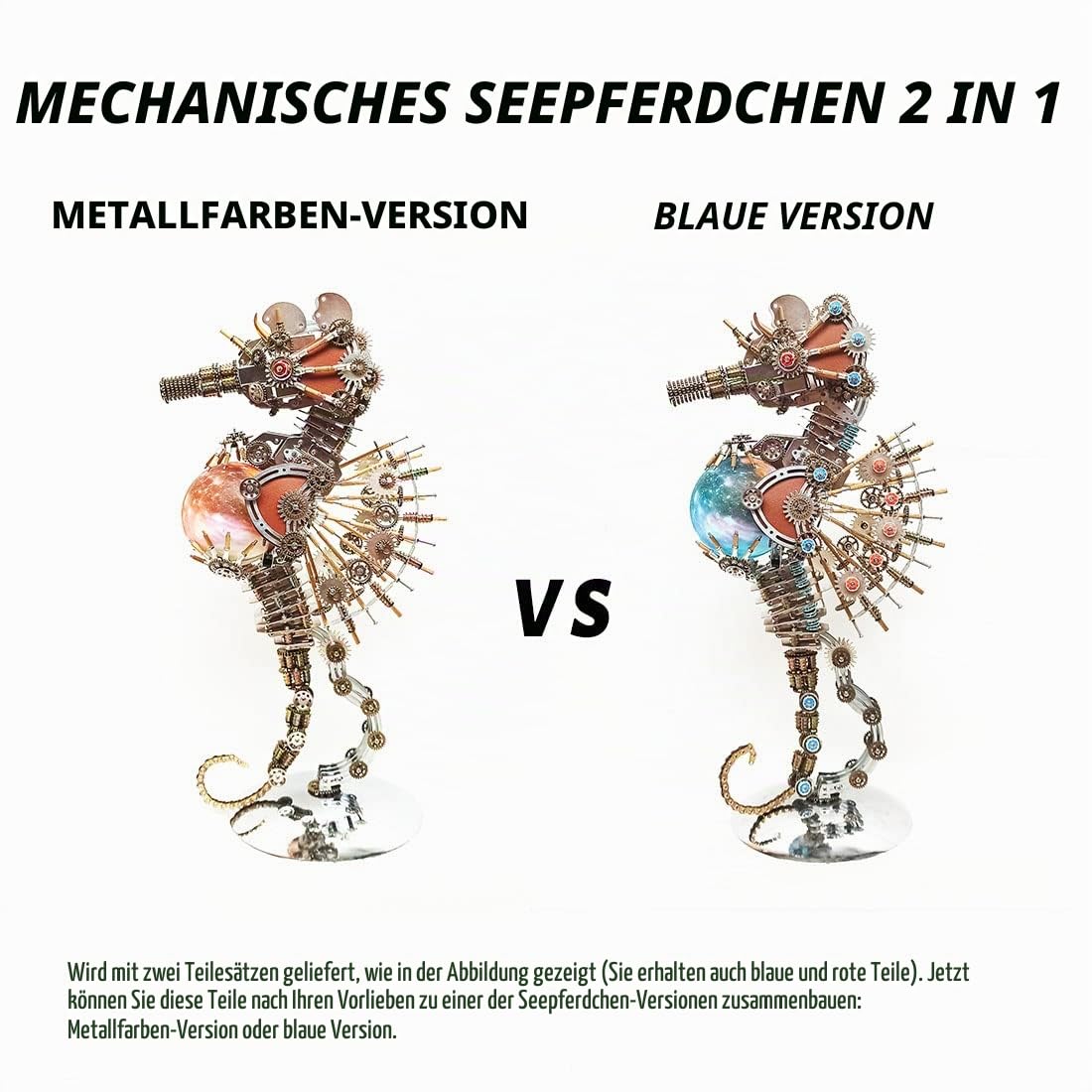 3D Metall Puzzles Mechanische Seepferdchen Modellbausätze mit Lampe, DIY Montage Steampunk Puzzle Dekor Sammler Geschenk für Erwachsene, 2100 Teile