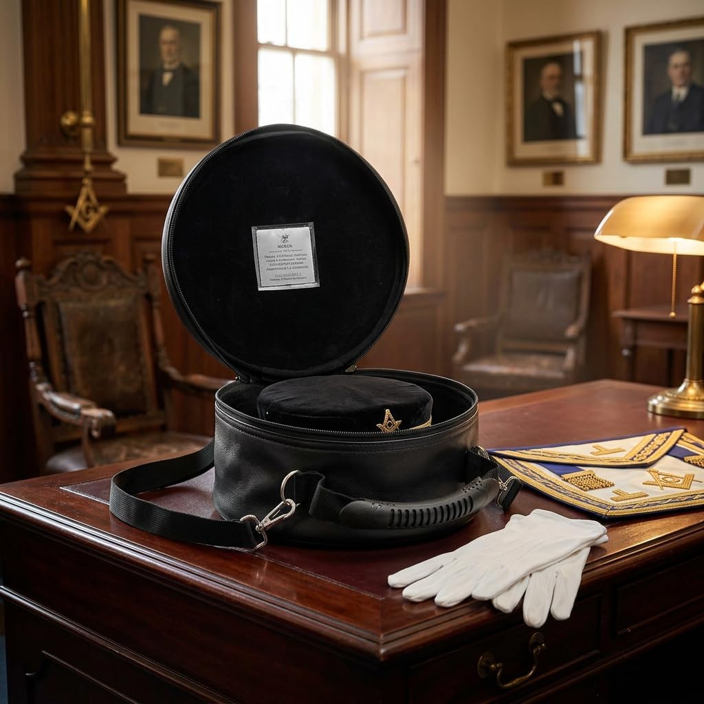 Masonic Crown Cap Case Black - Imitation Leather Foldable Round Storage Bag with Shoulder Strap - Only For Crown Cap - Secure Protection for Masonic Accessories