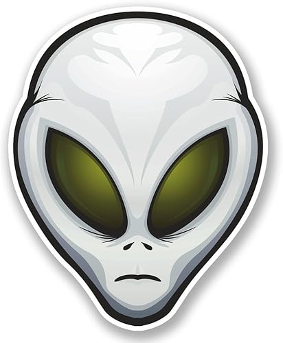 Calcomanía de vinilo de OVNI gris alienígena para laptop para parachoques de automóvil, equipaje de viaje, letrero divertido de 5 pulgadas