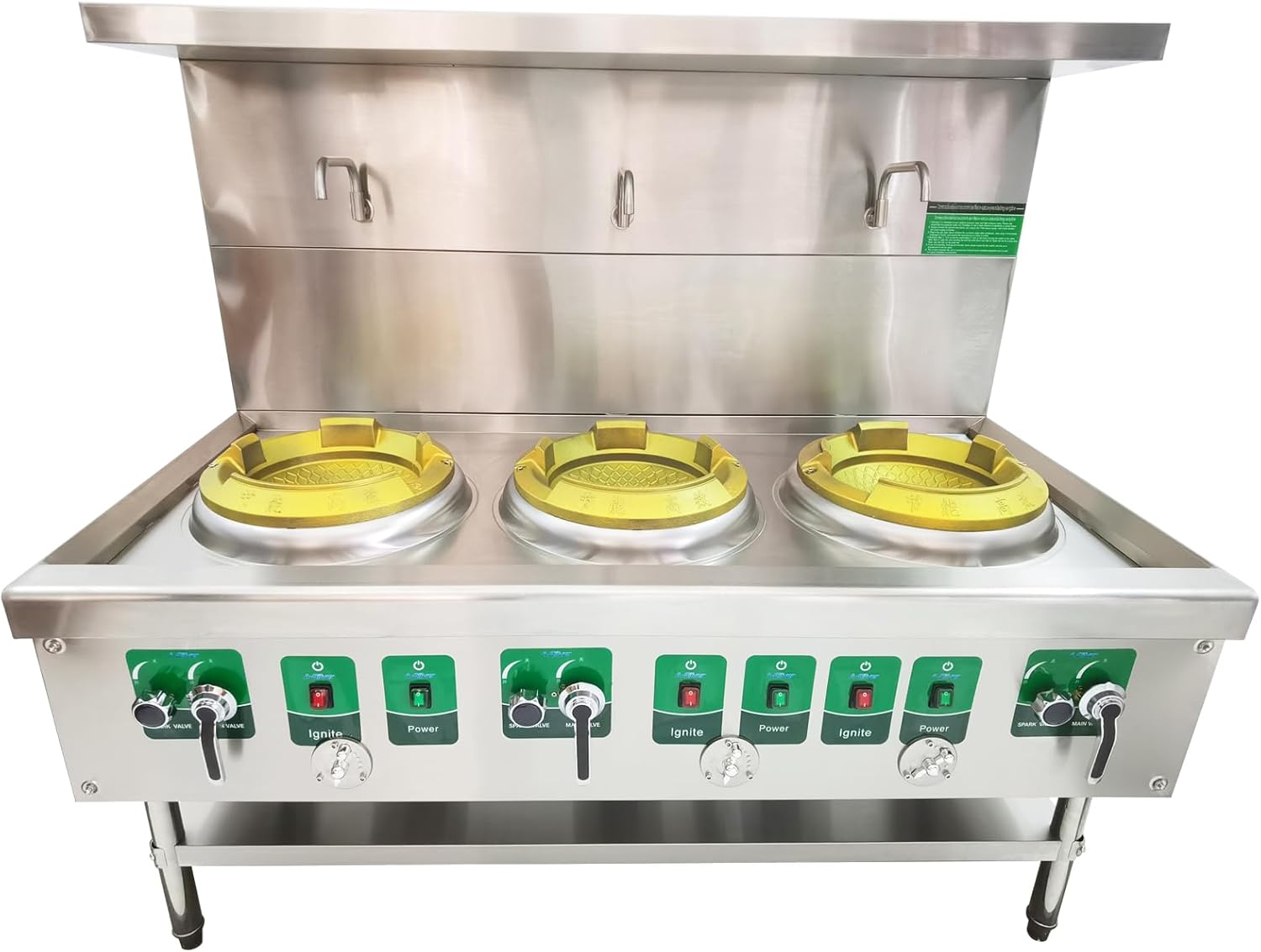 13'' Commercial Gas Stove, Triple Burner, Open Style, 25000W, Stainless Steel, LPG & Natural Gas