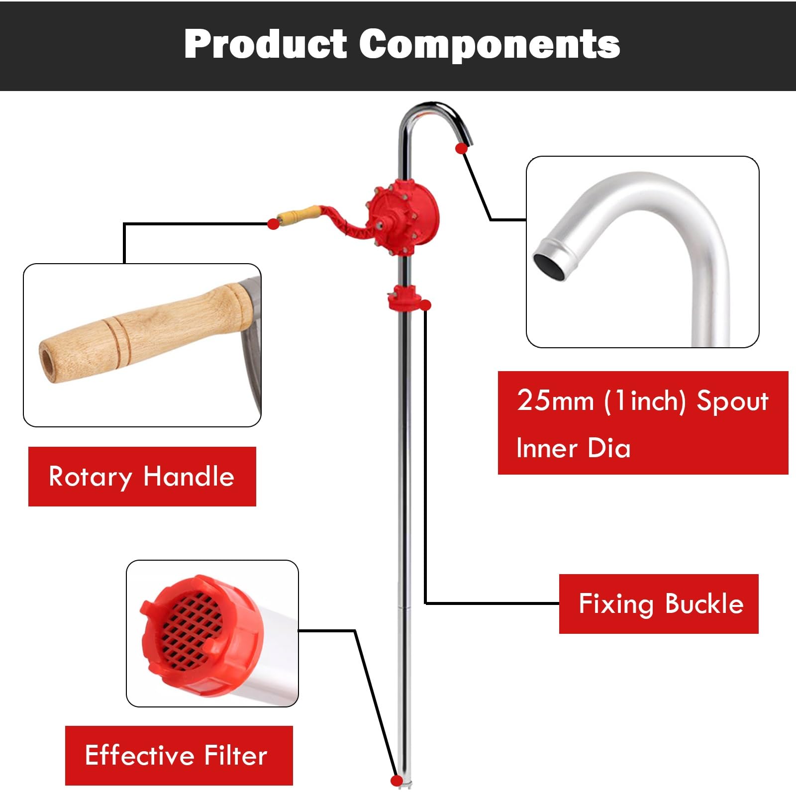 AMUFJJ Bomba de Agua Manual Bomba Manual De Acero Inoxidable para Bidones De Servicio Pesado, Bomba Liviana para Bidones De Aceite con Tubo De Extensión para Bidones De 25 A 200 L