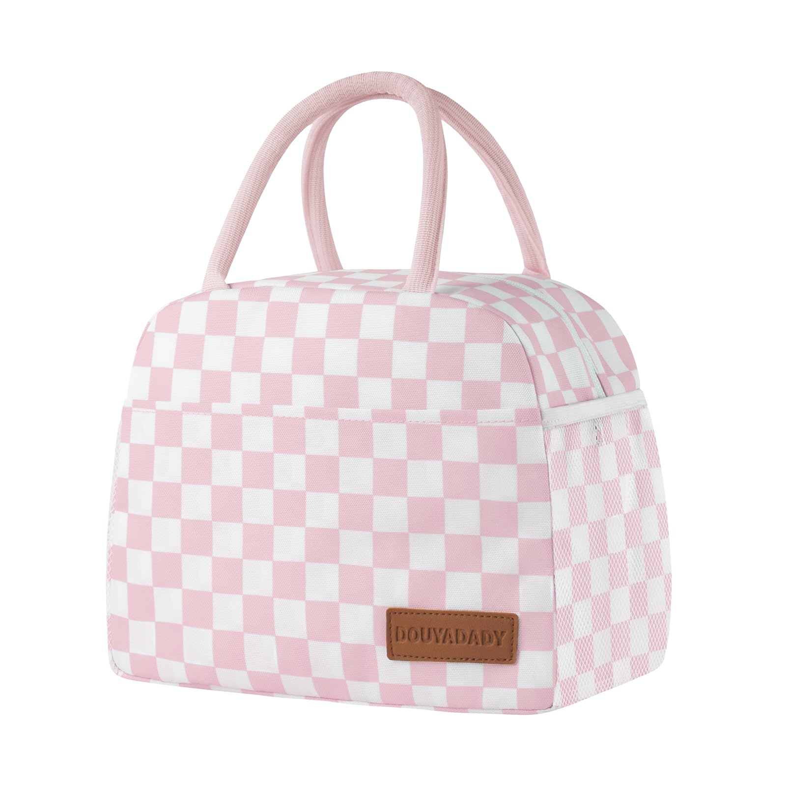 Lunch Bag Women/Men Lunch Box Women/Men (Pink+White Checkerboard)