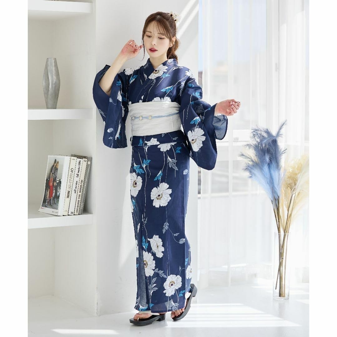 Amazon.co.jp: 浴衣 セット 浴衣セット ゆかた 大人 レディース 青 花 