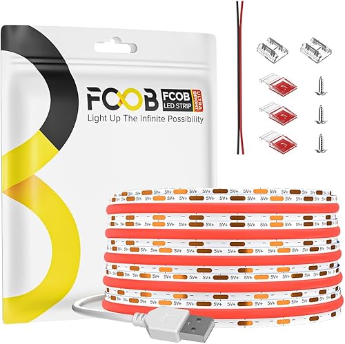 Miniatura 8 de FCOB COB - Tira LED flexible de alta densidad de 6.56 pies, 640 LED, 0.315 in, sintonizable, blanco cálido, 3000 K, CRI 90+ 5 V, USB, regulable,