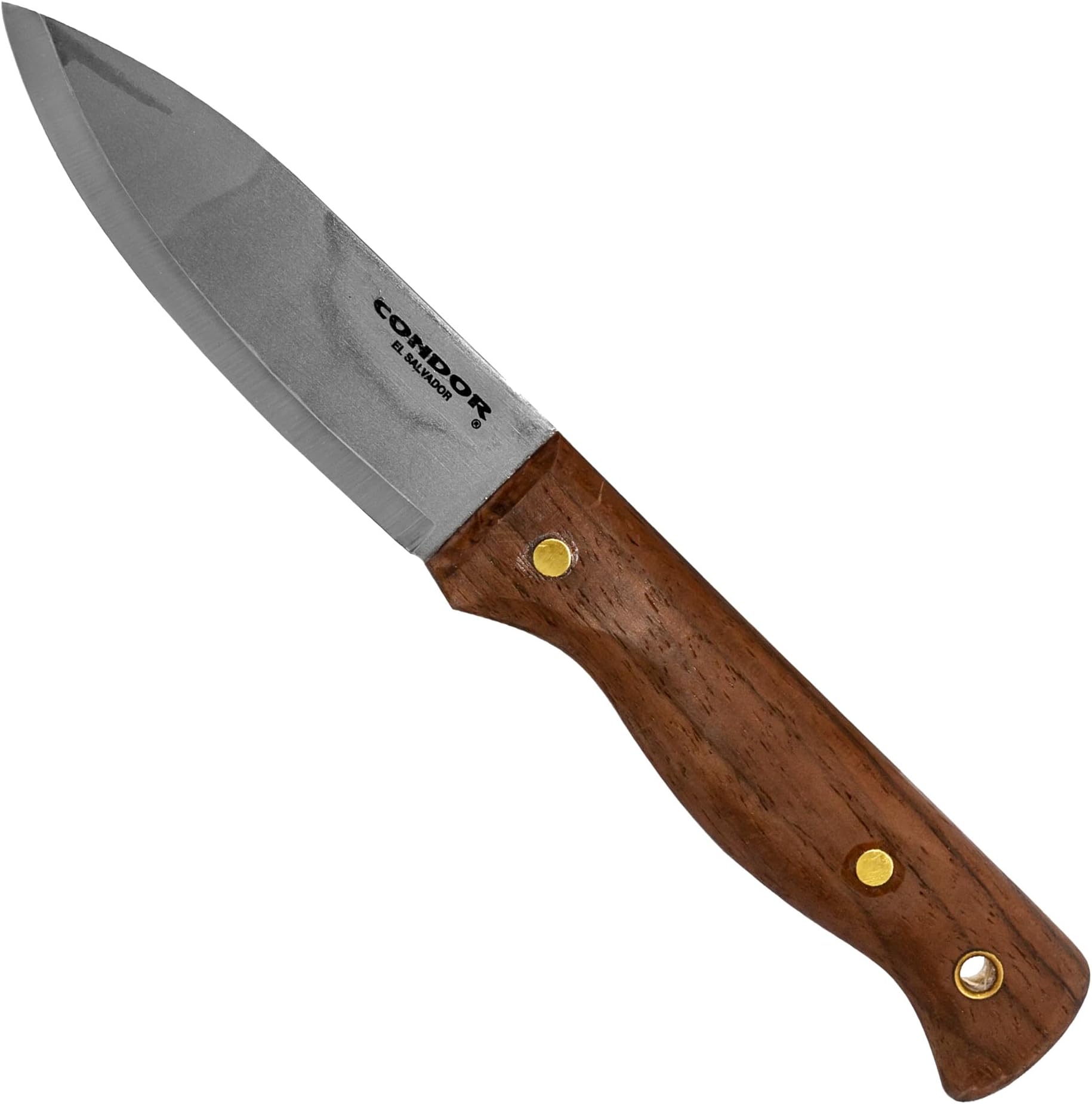 Condor Bushlore Knife - Bushcraft Knife - 1075 High Carbon Steel - Walnut Handle - Scandi Grind - Small Fixed Blade Knives - Hand Crafted Leather Sheath - 3mm Thick - 4.3in Blade - 6.1 oz
