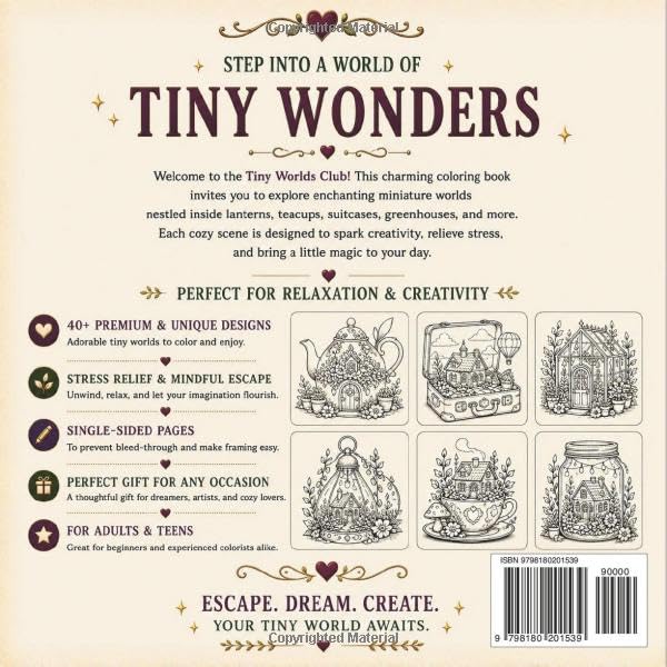 Tiny Worlds Club: Cute & Cozy Coloring Book for Adults and Teens: Adorable Cottagecore Tiny Homes, Teacup Houses, Fantasy Mini Worlds and Relaxing Stress Relief Designs image 3