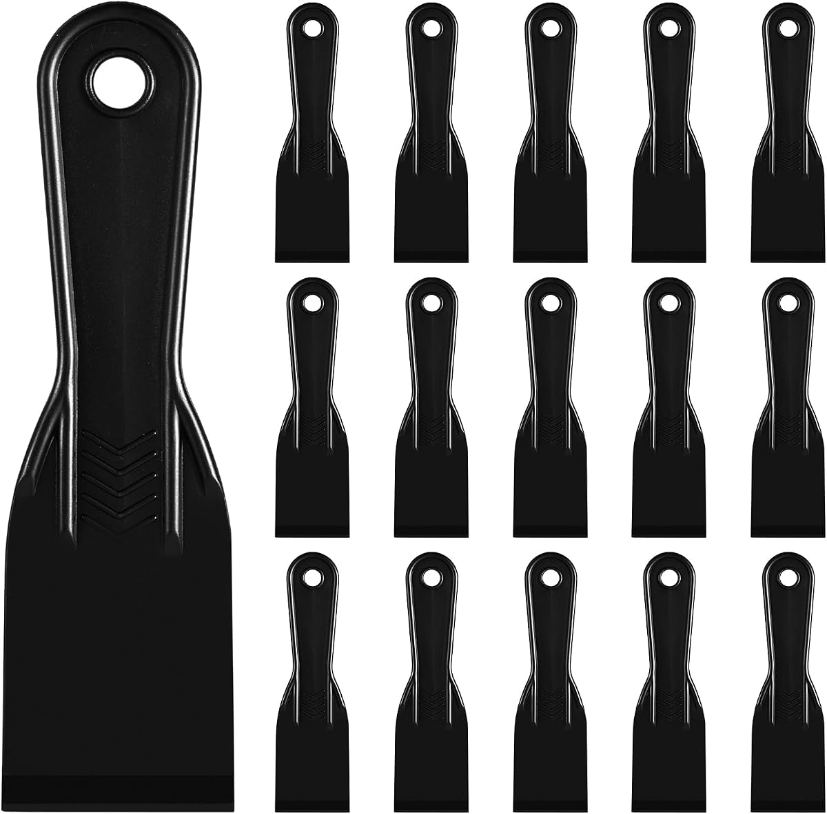 16 Pcs Plastic Putty Knife 2" Black Flexible Putty Knife Scraper Plastic Knives Putty Knife Set for Spackling,Repairing Walls, Removing Wallpaper,Pasting Plaster, Applying Mud