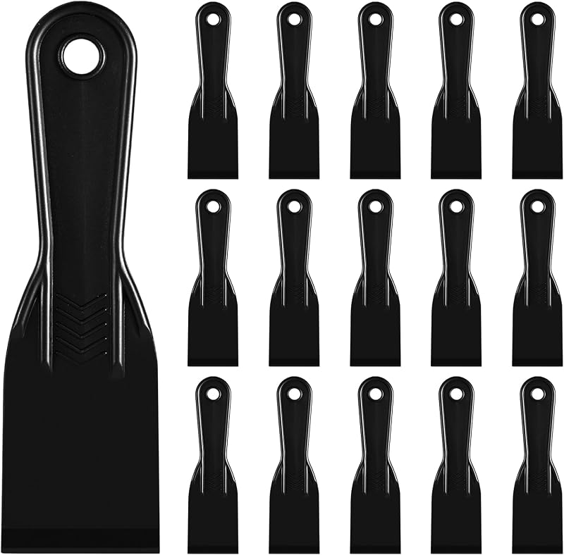 16 Pcs Plastic Putty Knife 2" Black Flexible Putty Knife Scraper Plastic Knives Putty Knife Set for Spackling,Repairing Walls, Removing Wallpaper,Pasting Plaster, Applying Mud