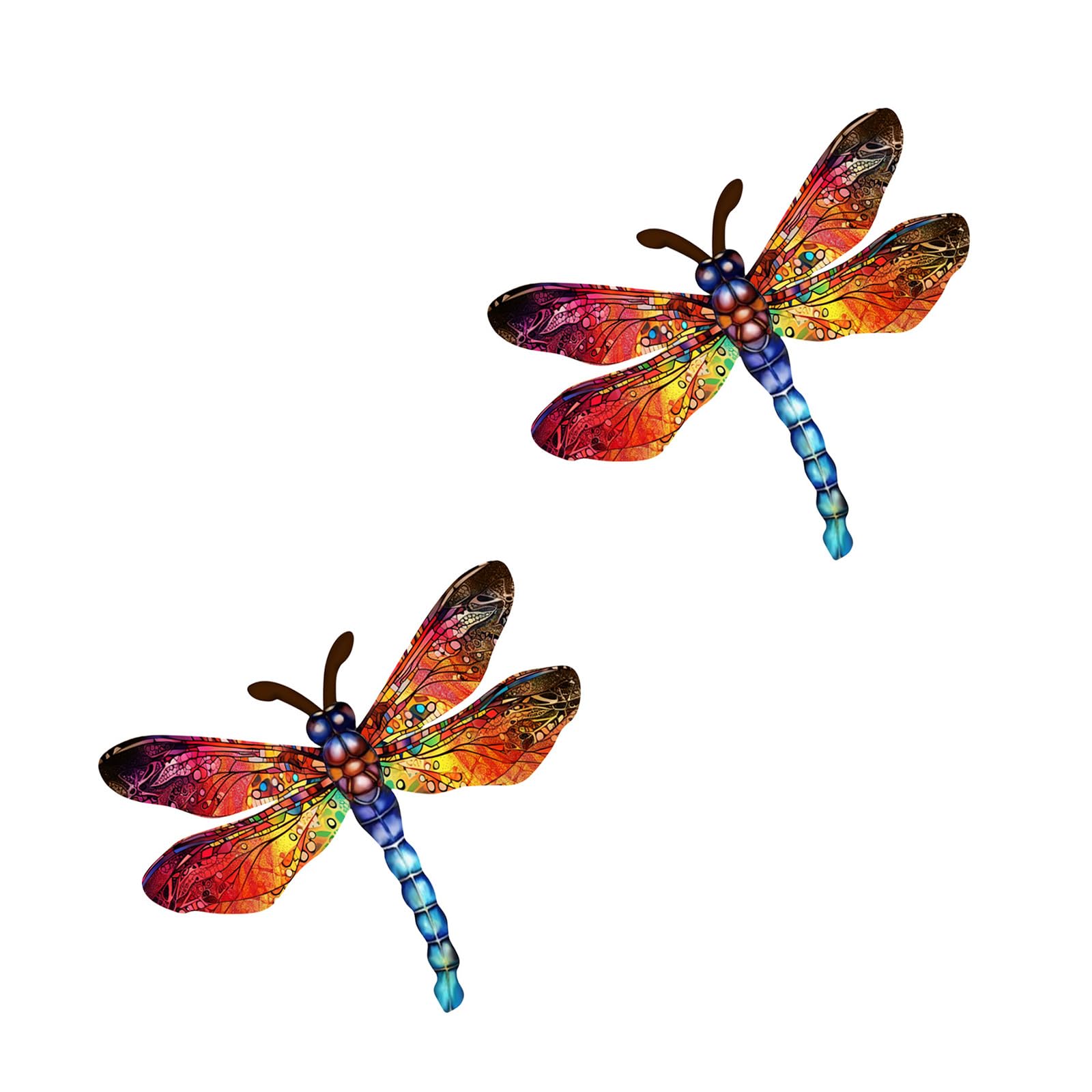 Hredyqw Pack of 2 Elegant Metal Dragonflies Wall Decoration for Garden Patios Yard Indoor Outdoor Hanging Ornament