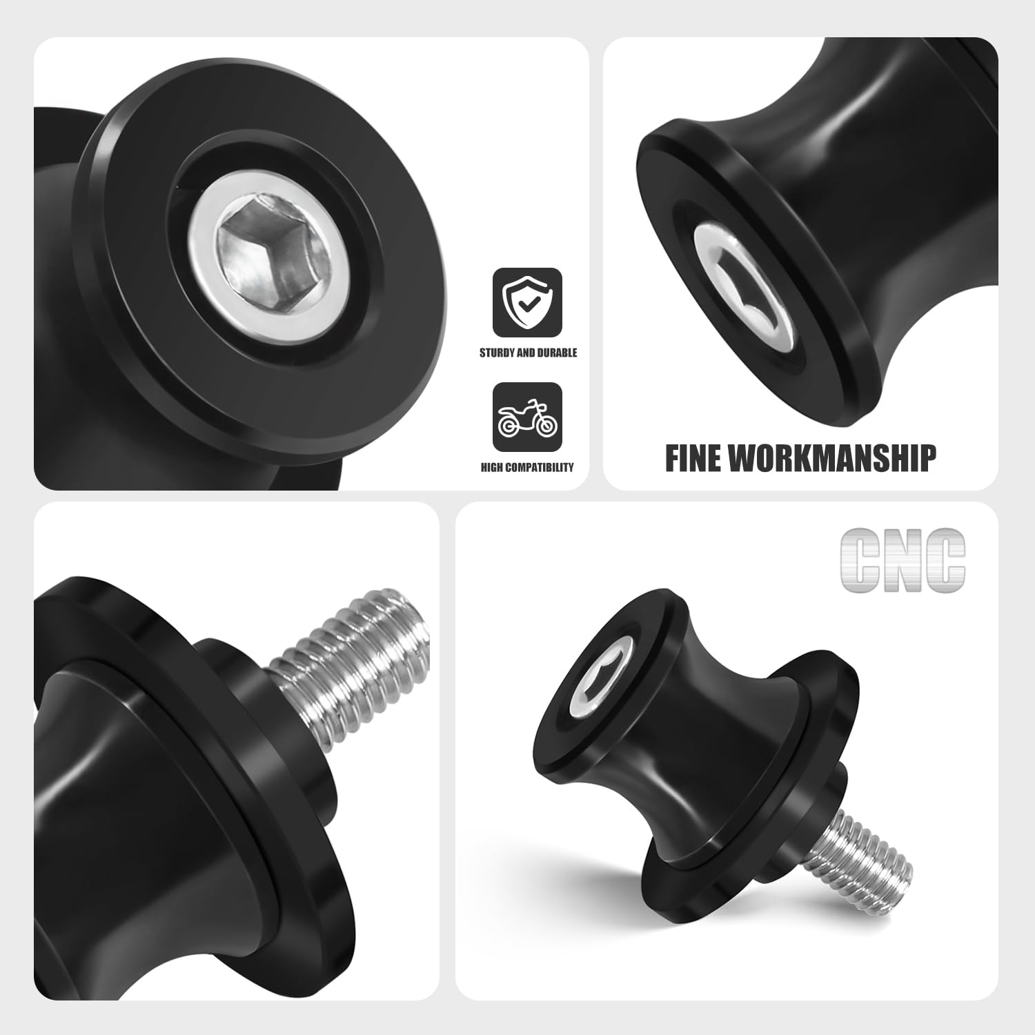 MFGZD M8 Ständeraufnahme Bobbins Montageständer Für Ninja650 Ninja500 ZX6R S1000RR S1000R CBR600RR CBR1000RR CBR650R GSXR600 GSXR750 GSXR1000 GSXS750 GSX-8S SV650 ZX10R Z650 Z900 usw (Schwarz, 8MM)