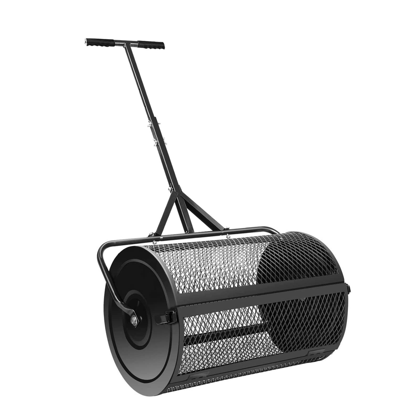 24” Compost Spreader, Peat Moss Spreader, Lightweight Metal Mesh Manure Spreader W/Adjustable T Shaped Handle for Planting & Seeding, Fertilizer Spreaders for Lawns & Garden (Black)