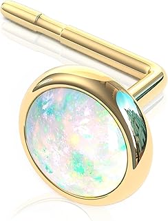 Tiny L Shape Tragus Stud White Opal - 22 Gauge Tragus Pin Stud 14k Gold Filled - Cartilage Studs For Women Men Ear Jewelry