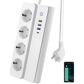 UseeLink Zigbee Smart Power Strip 3.0 with 4 AC Ports 1 USB-C Fast Charger PD 20W & 3 USB-A Remote Control Voice Control Works with Alexa Google Home