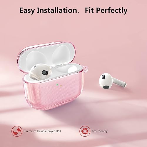Vista 9 de Funda para Airpods 3 con purpurina – Clear Sparkle Bling Full Protective a prueba de golpes suave TPU cubierta para 3ª generación 2021 con llavero