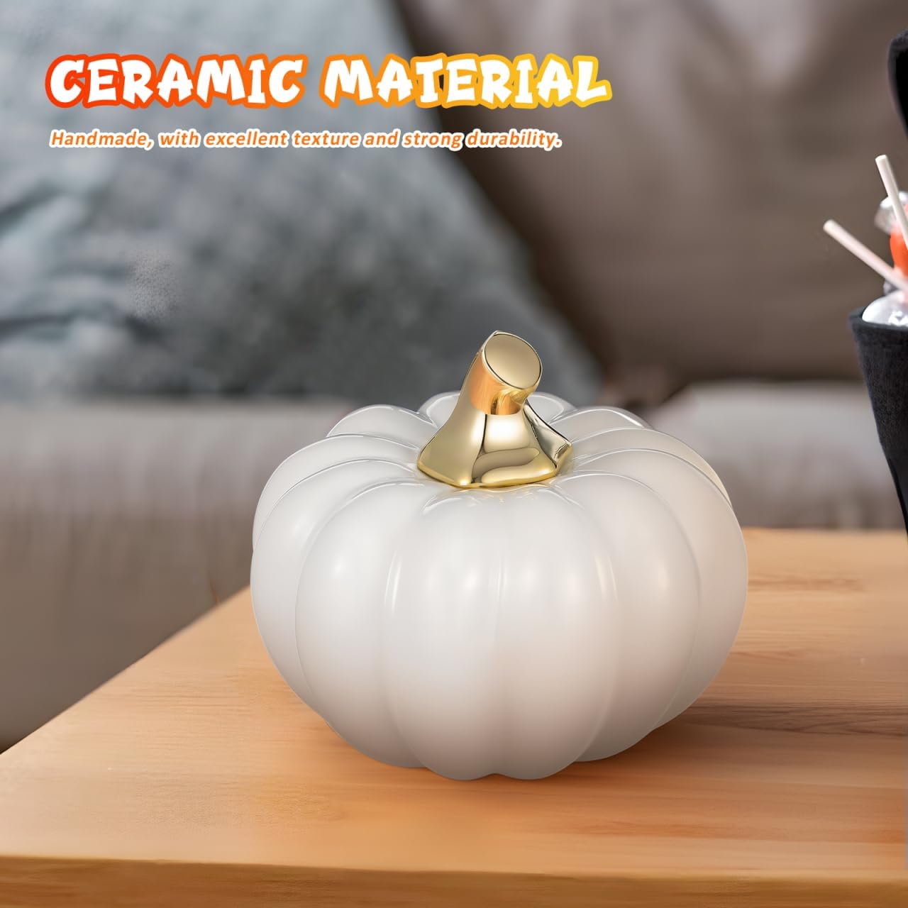 Yardwe Ceramic Pumpkin Ornaments - White Halloween Table Decorations Miniature Pumpkin Decor for Home and Office Perfect for Fall and Thanksgiving